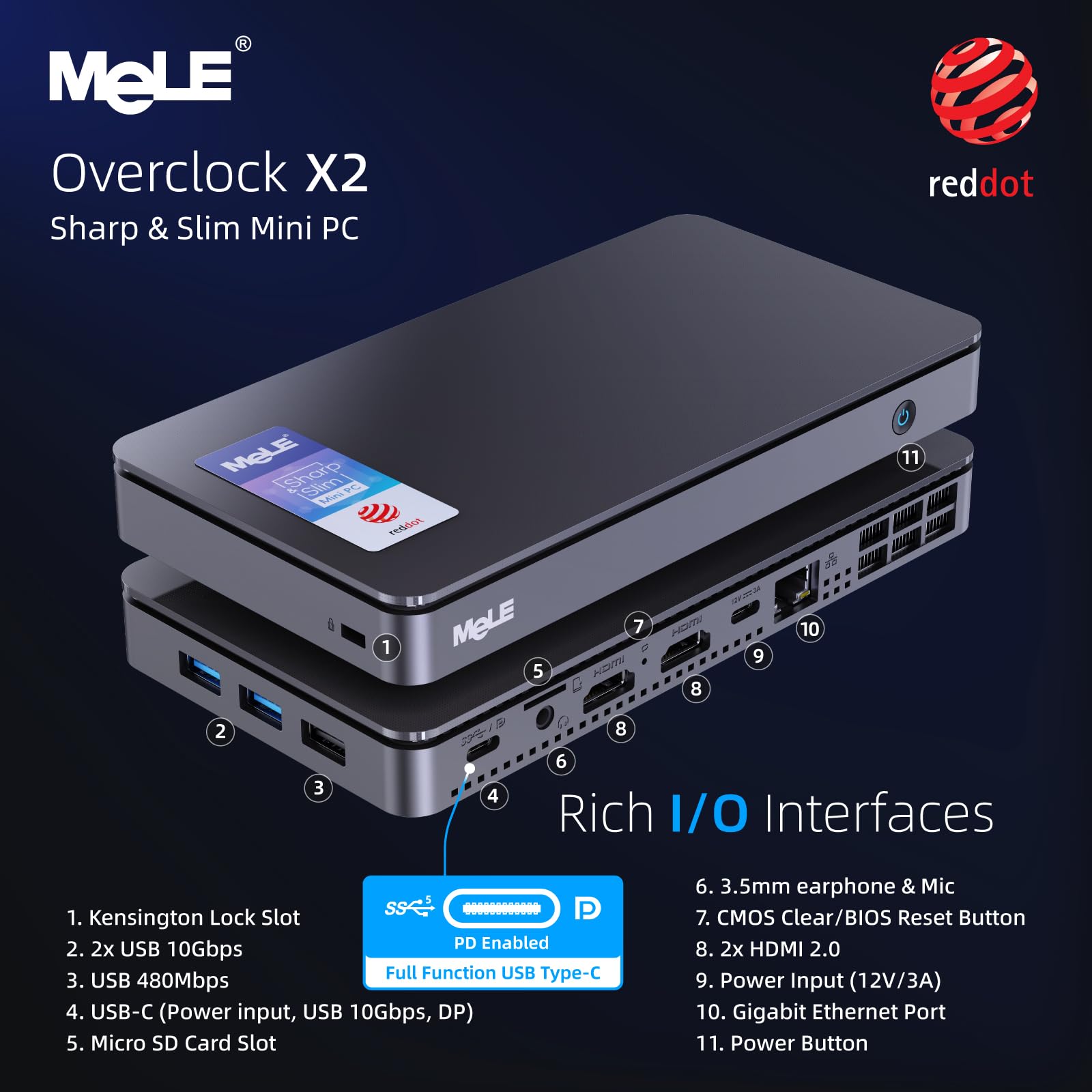 MeLE Overclock X2 Mini PC Twin Lake N150(bis zu 3.6GHz) Micro PC 16GB DDR4 512GB Speicher Kleine Desktop Computer mit 2 X HDMI 4K@60Hz, USB-C, VESA Halterung für Zuhause/Büro