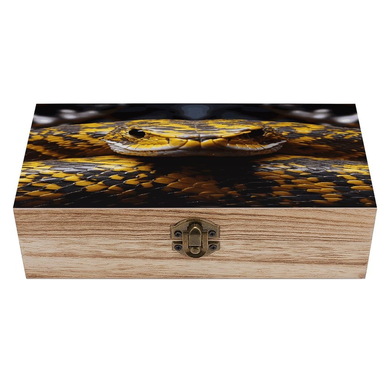 VstaDank Yellow Snake Wooden Storage Box Wooden Keepsake Box with A Hinged Lid Fashion Memory Treasure Boxes Decorative Jewelry Case for Crafts Photo Home Decor Wood Gift Box
