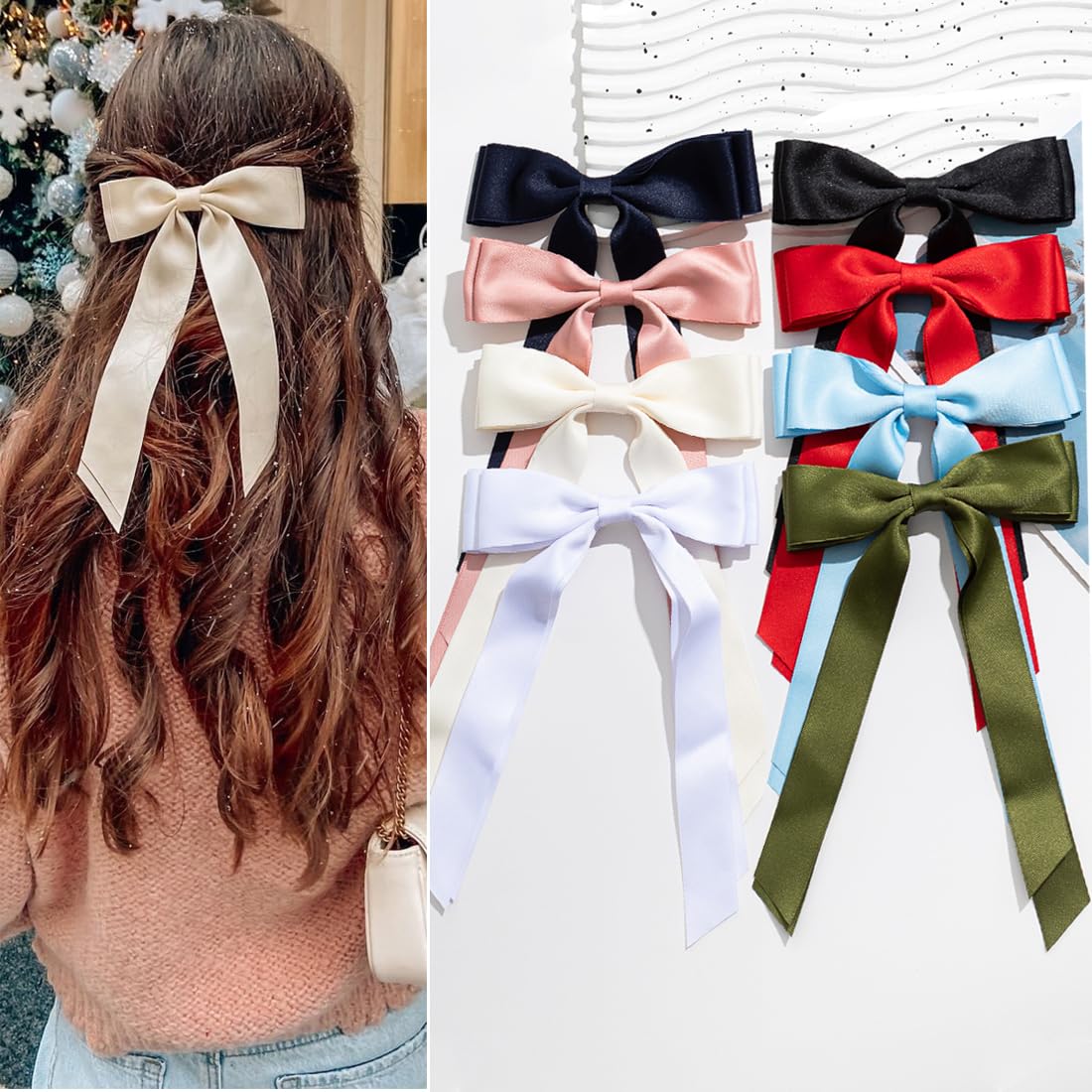 Versatile Bows and Clips Collection for Women & Girls - 8 PCS Non-Slip Hair Accessories for Thick and Thin Hair, Big and Small Bow Designs