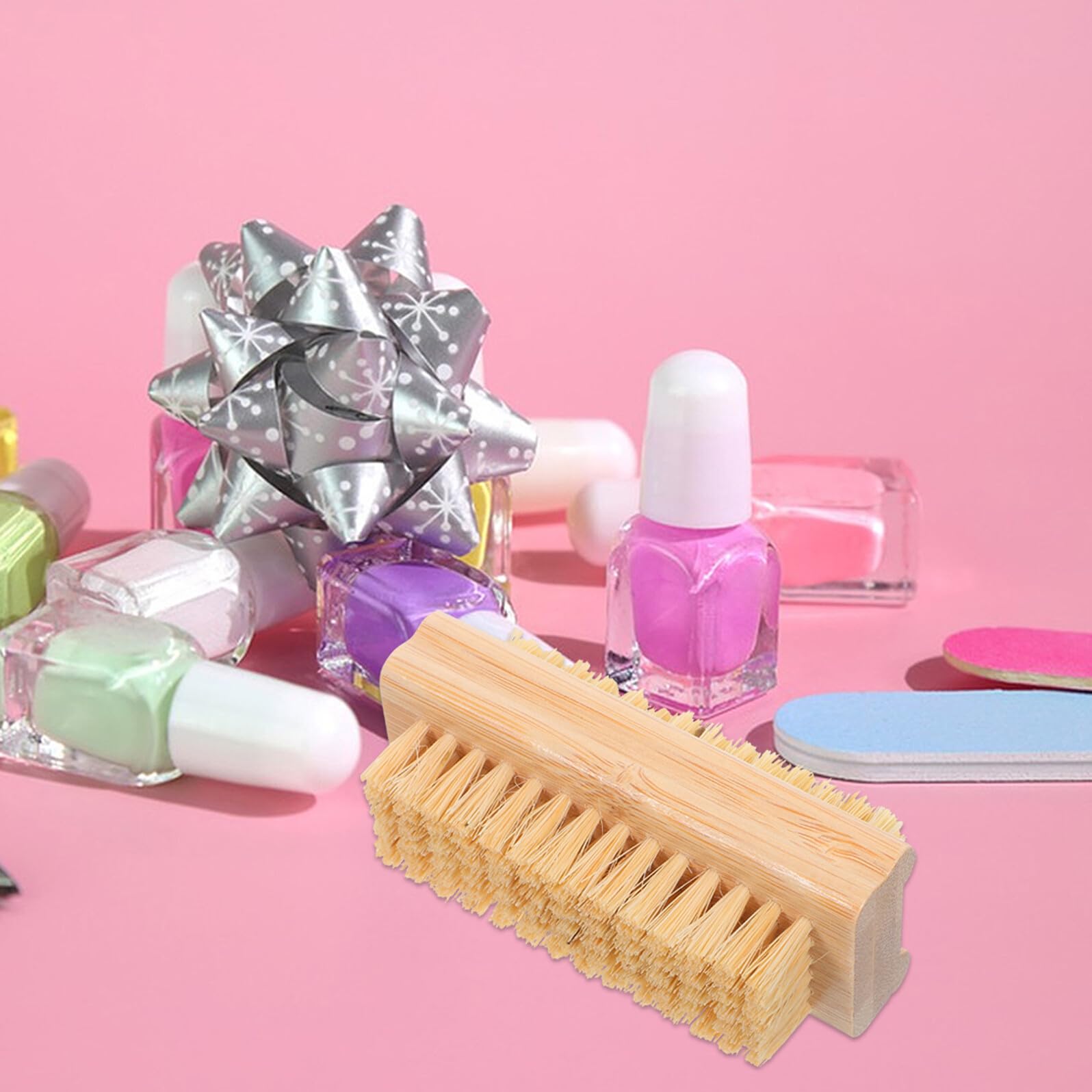 VALICLUD 4pezzi Spazzola per Unghie Doppia Faccia in Juta e Bambù Set per Pulizia delle Cuticole Spolveramento delle Unghie Portatile per Manicure Quotidiana e Professionale