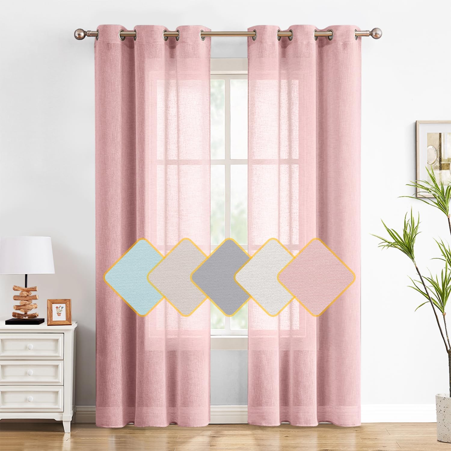 Amazon.com: HOMEIDEAS Blush Pink Linen Sheer and 100% Blackout Linen ...