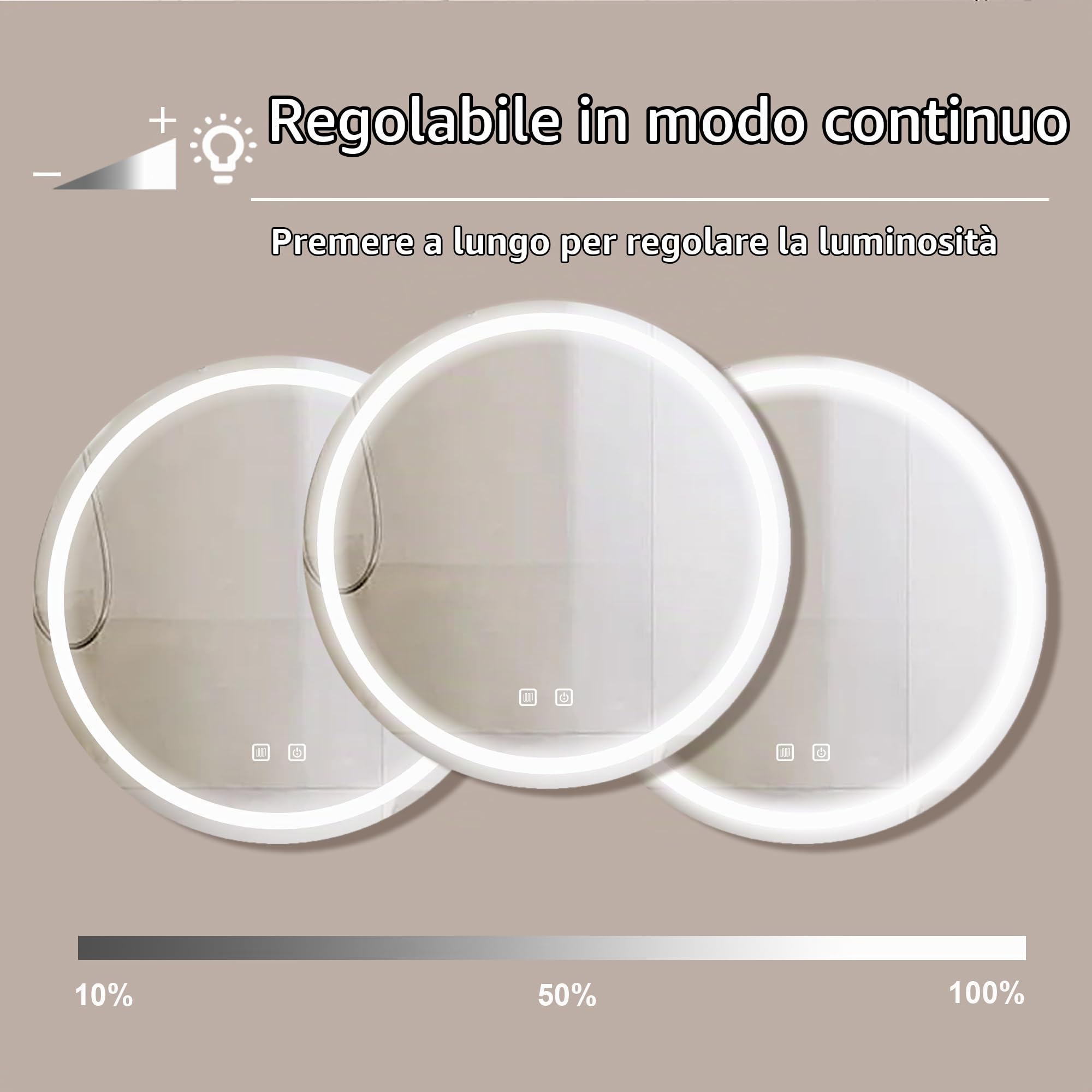 Specchio da Bagno LED con Illuminazione,Specchio Rotondo con Illuminazione,3 Colori di Luce Dimmerabili,Specchio da Bagno con Interruttore Touch e Antiappannamento,3000K-10000K (60 cm)