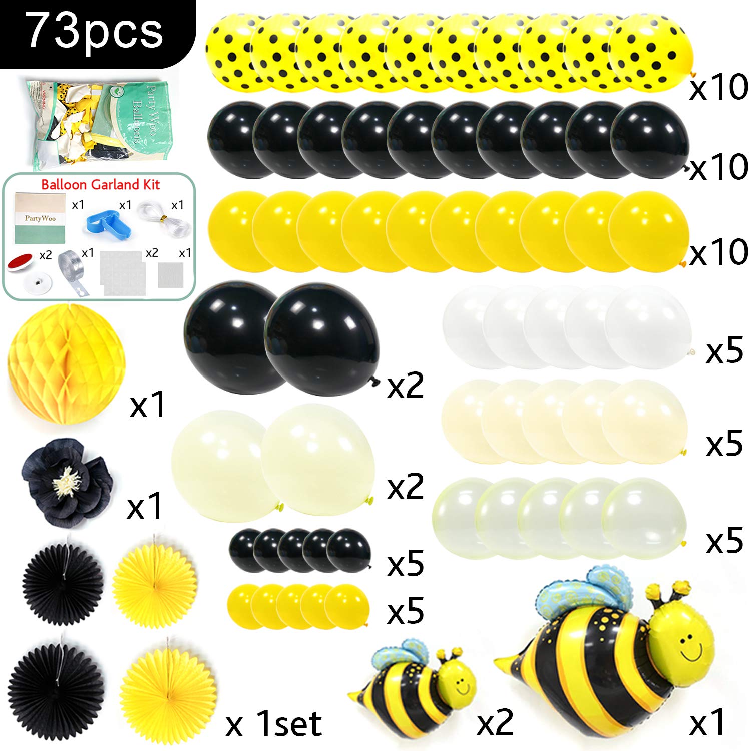 PartyWoo Bee Balloons, 72 pcs Yellow Balloons Yellow Polka Dot Balloons  Black Balloons and Bee Foil Balloon, Bee Decorations for Bee Party, Bee  Baby Shower, Bee Birthday Party, Mom to Bee Shower –