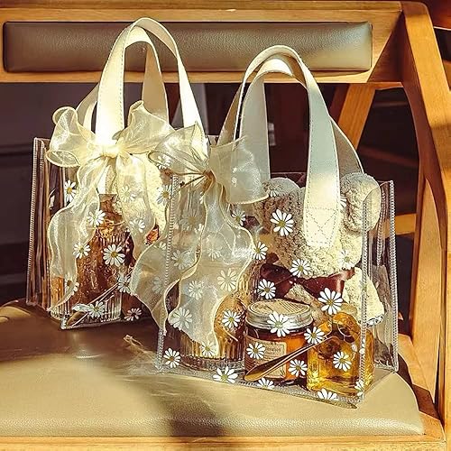 Miniatura 2 de Bolsa transparente para envolver regalo con asas (2 unidades, 9.1 x 9.8 x 5.5 pulgadas), bolsa de embalaje de plástico resistente al agua para