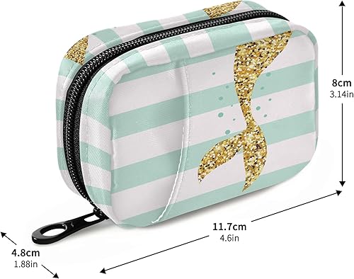 Miniatura 3 de Naanle Pastillero de cola de sirena a rayas, pastillero de 7 días, bolsa organizadora de píldoras de viaje con cremallera, funda semanal portátil,