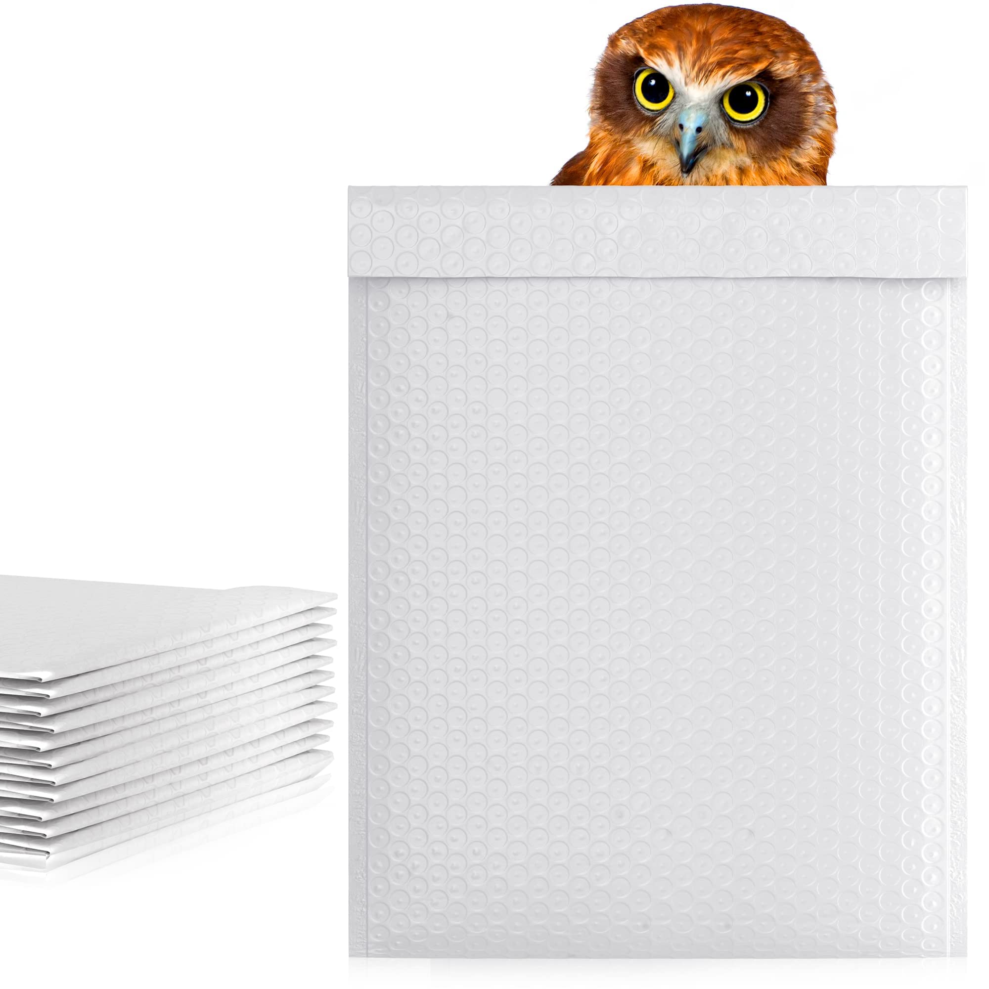 Amiff White Poly Bubble Mailers Self Seal, 14.75 x 19 Inch. Pack of 50 Bubble Packaging Envelopes for Shipping. Durable Padded Envelopes Waterproof.