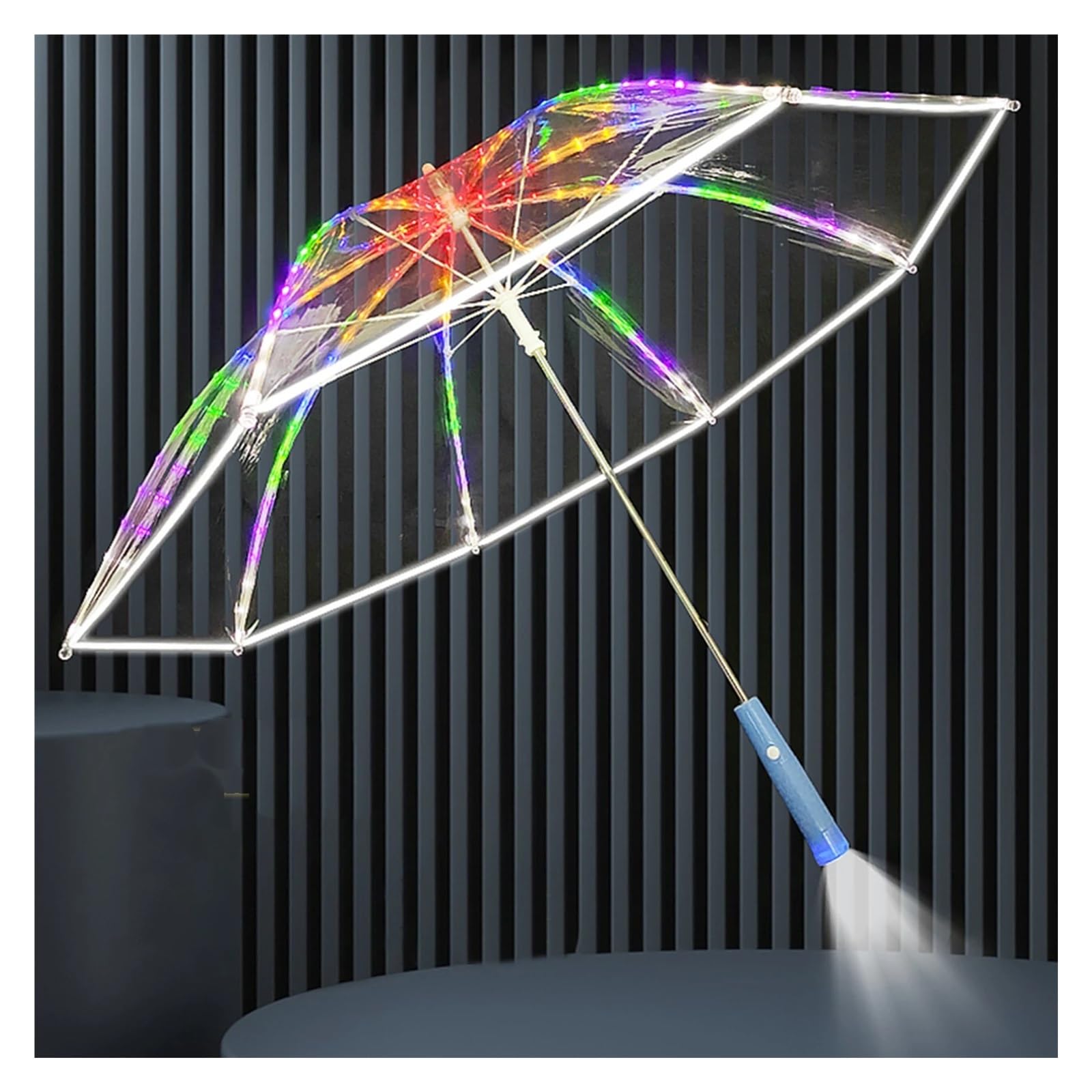 Led Umbrella Colorful Led Clear Umbrellas With Flashlight，Long Handle Transparent Flashlight Light Up Umbrella,for Wedding photography party birthday christmas gifts