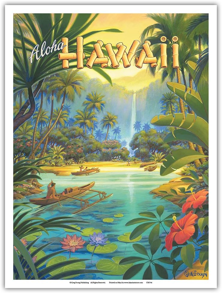 Aloha Hawaii - Vintage Style Hawaiian Travel Poster by Kerne Erickson - Master Art Print - 9in x 12in