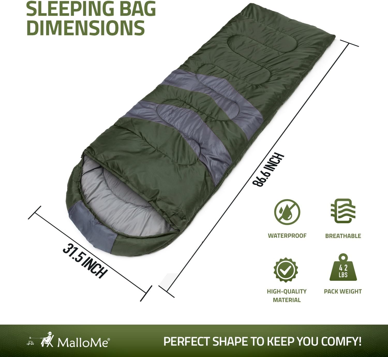 MalloMe Sleeping Bags for Adults Kids & Toddler - Camping Accessories Backpacking Gear for Cold Weather & Warm - Lightweight Equipment with Ultralight Compact Bag - Girls Boys Single & Double Person : Sports & Outdoors