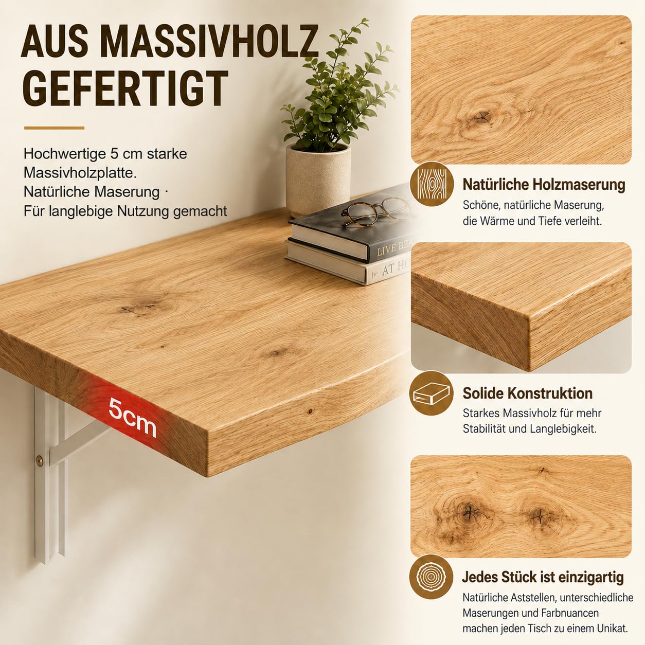 Wandklapptisch Massivholz für Küche und Homeoffice Platzsparend
