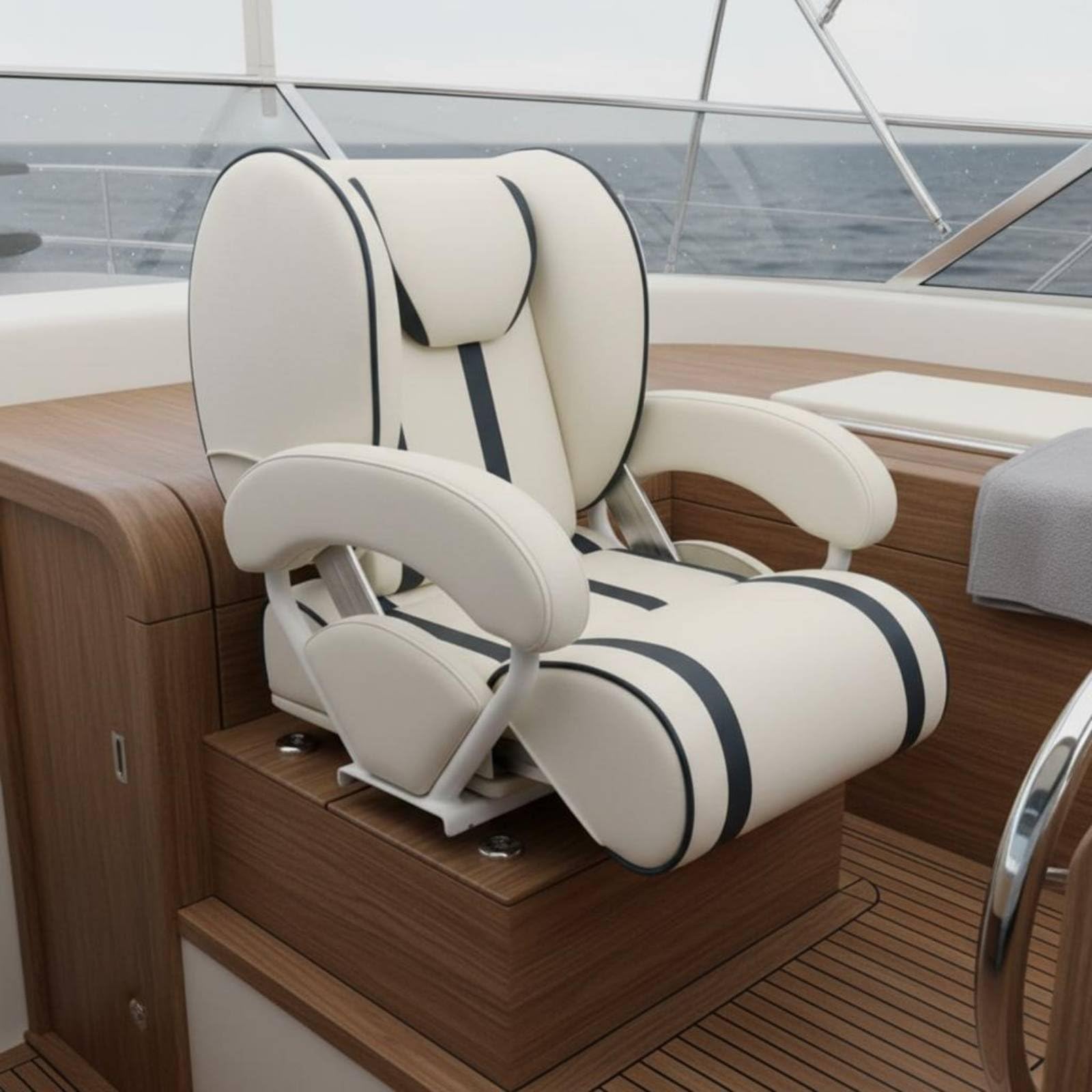 Gralara Marine Passenger Seat Sedia Barca Sedile Imbarcazione Poltrona Timoneria Convertibile con Schienale Regolabile in PU E Alluminio con Braccioli Adatta per Guida Crociera 60cmx63cmx36cm