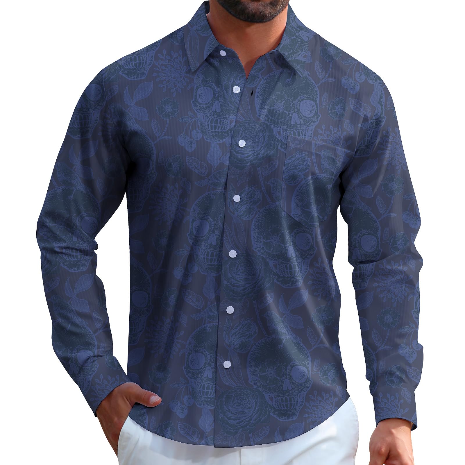 zeetoo Mens Dress Shirt Long Sleeve,Casual Printed Mens Button Up Shirts with Pocket