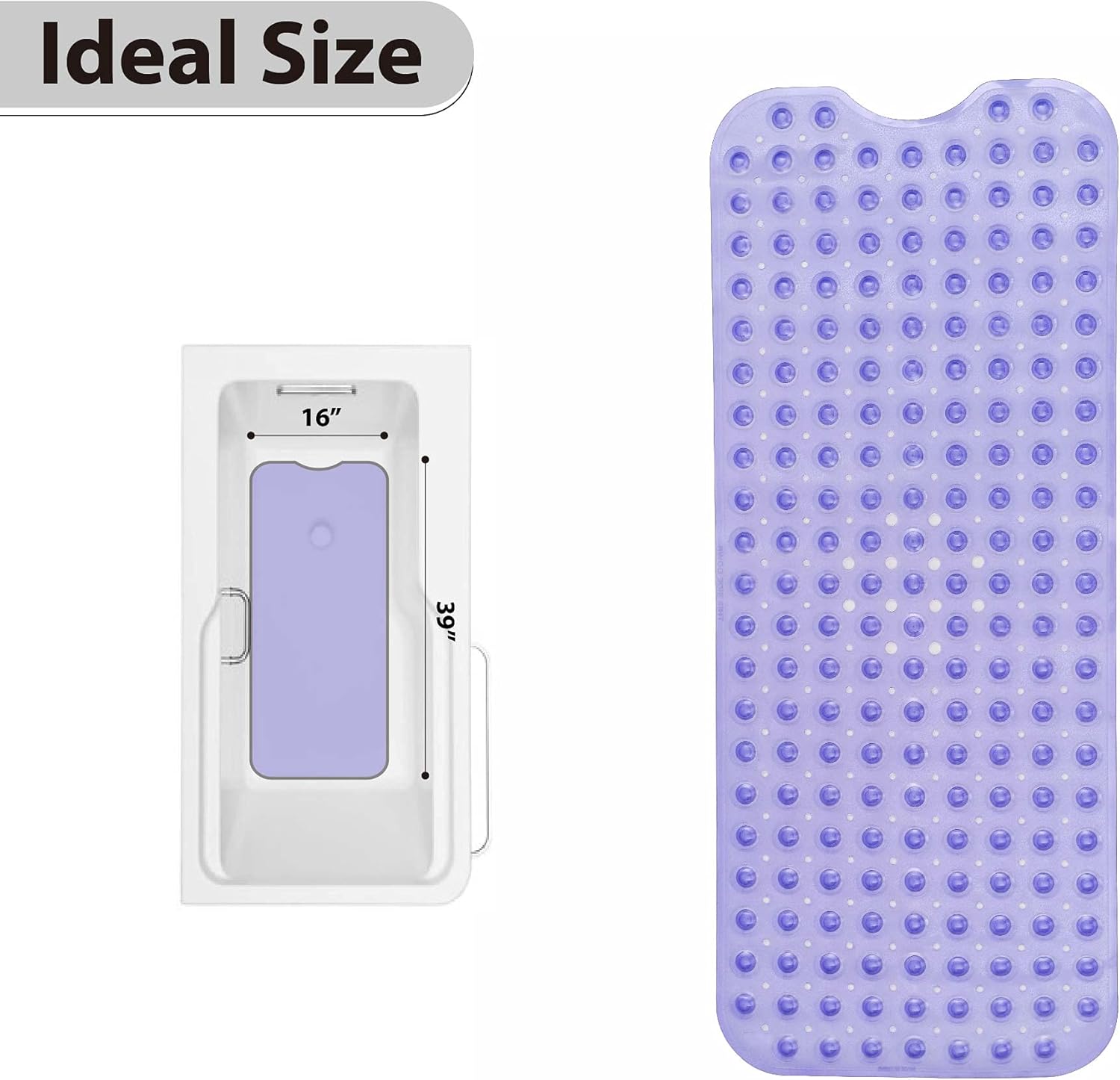 Shower Mat Non-Slip Bath Tub Mat with Suction Cups and Drain Holes Bath Mats for Bathroom Shower Floor Mat Anti Slip Bathtub Accessories, 16” x 39”, Purple : Home & Kitchen