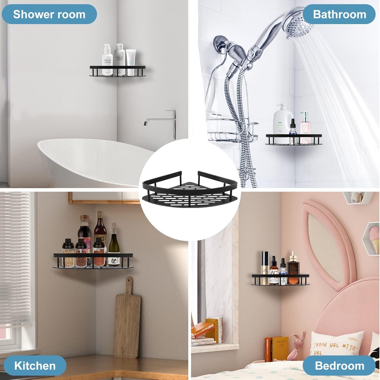 Gnanex Tringle Aluminum Bathroom Corner Shelf for Wall,rustproof, Nail-Free, No Drilling Organizer Holder, Bathroom Shelf for Wall Stand for Corner Holder, Washroom & Bathroom Accessories (Pack of 2) 4