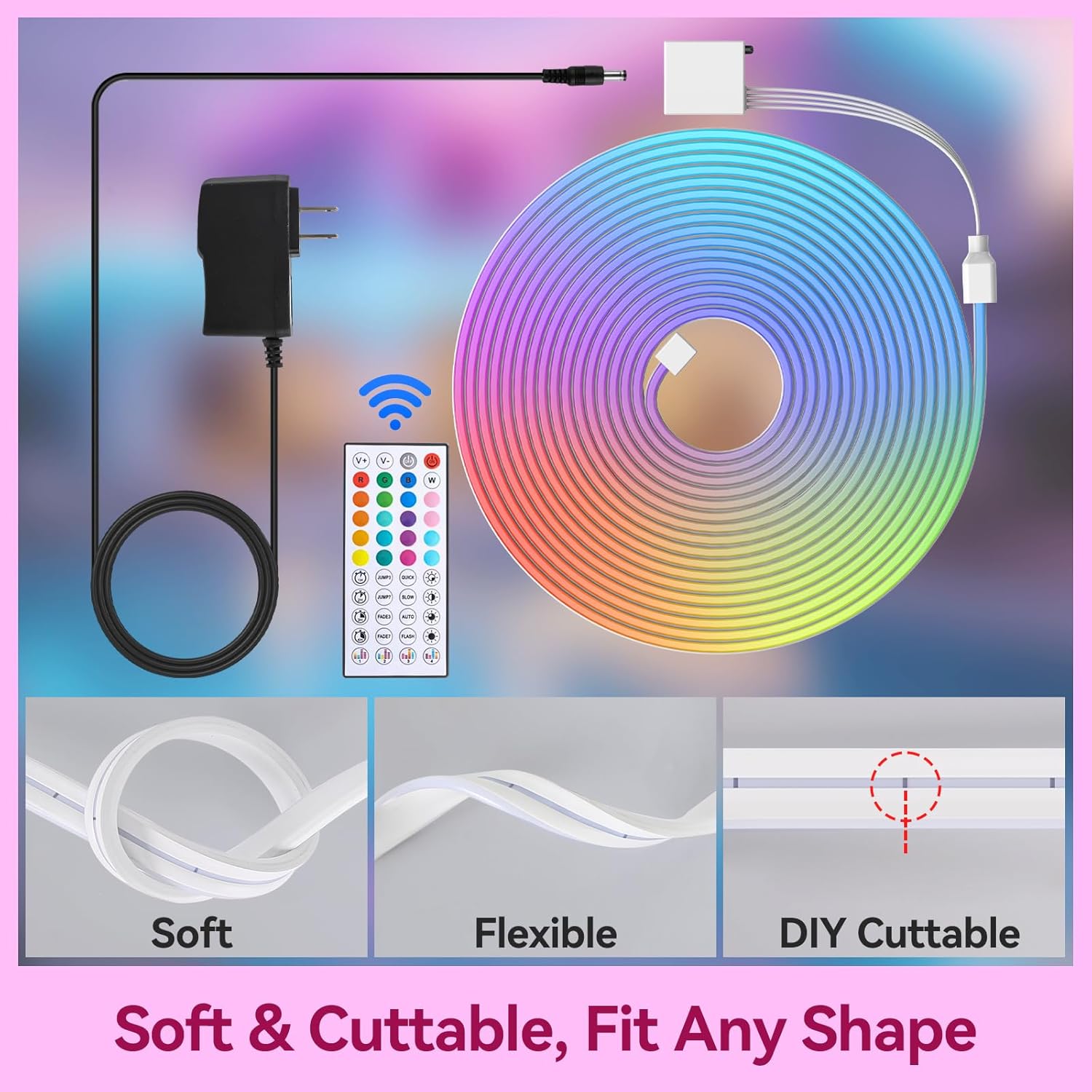 LED Neon Lights, 16.4FT RGB Neon Rope Lights App Control,IR Remote,Music Sync,IP67 Waterproof,Flexible DIY Design for Bedroom,Living Room,Gaming Room,Party,Outdoor,Christmas Decor