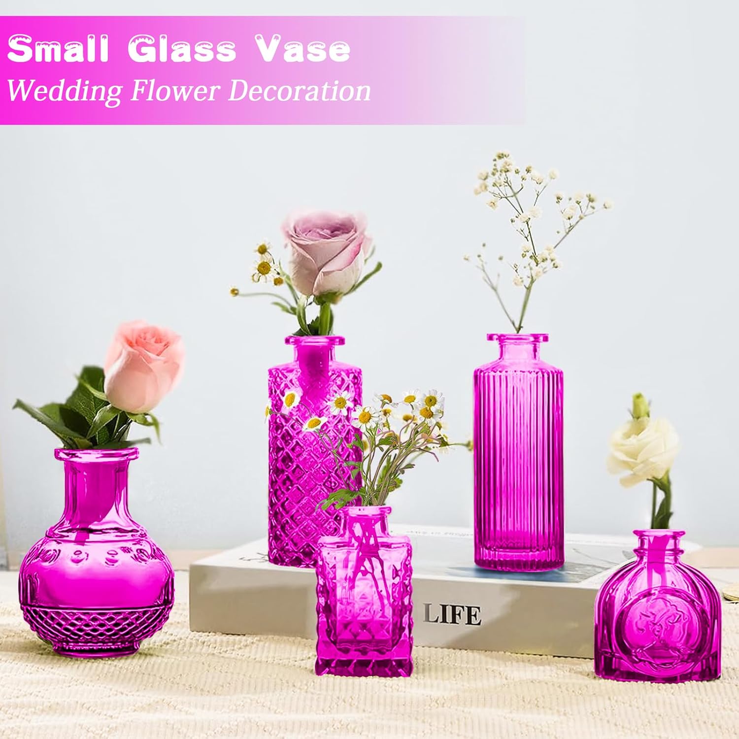 Glass Bud Vases Set of 24, Purple Vintage Small Vases for Flowers, Mini Glasses in Bulk, Small Flower Design for Centerpieces Wedding Decorations Home Flower Party Decor - Image 6
