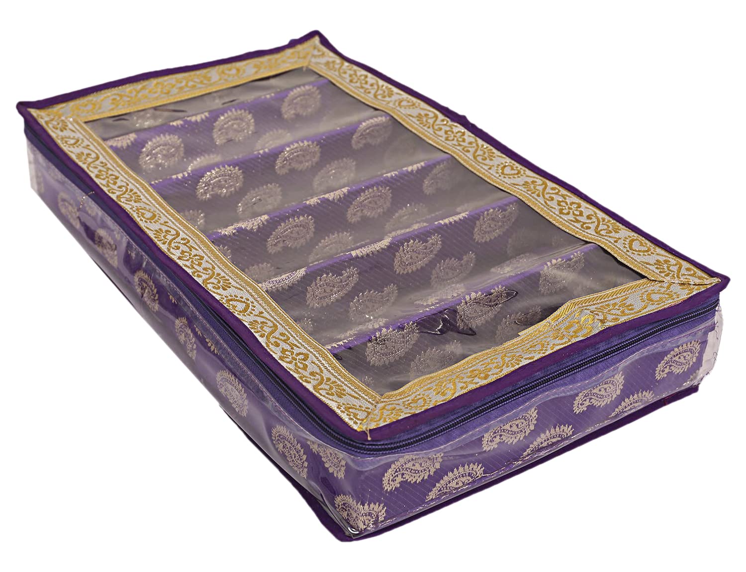 Kuber Industries Multipurpose Dot Design Laminated 6 Rod Bangle Box/Organizer/Case With Tranasparent Top (Purple)-47KM0261