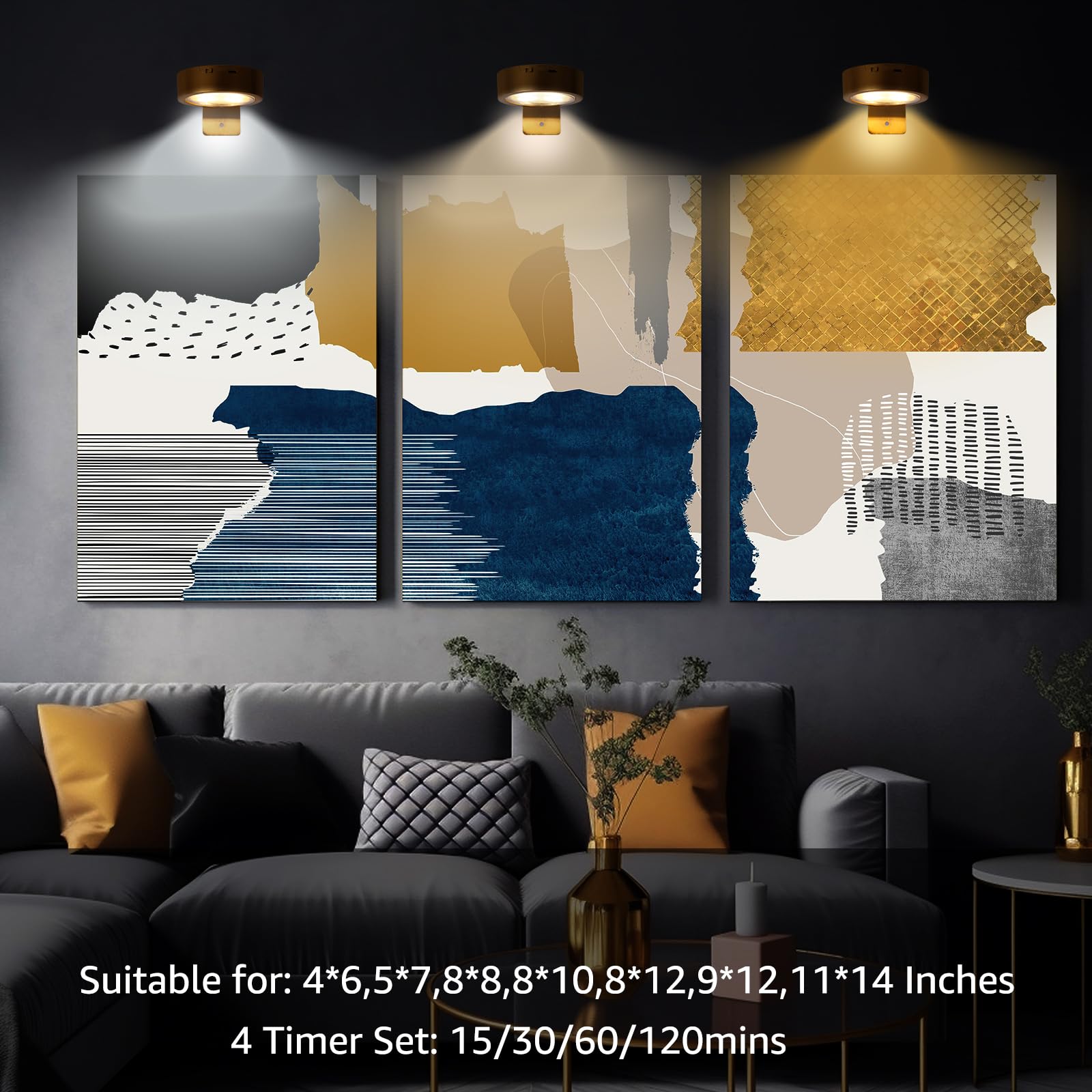 MIOBLUE triplo pack foto lampada batteria, foto lampada wireless con telecomando, faretto LED dimmer, ricaricabile a 3 temperature di colore, display LED con funzione di cronometraggio