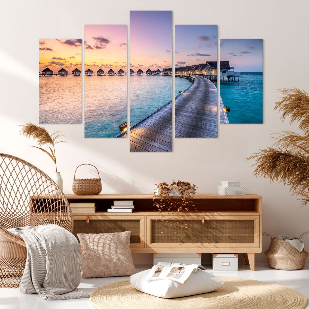 Mehrteilige Bilder auf Leinwand 150x100cm Leinwandbild Malediven Meer Groß XXL Wanddeko Bild Schlafzimmer Set 5 teilige Wandbilder Dekoration Wohnzimmer Decor Canvas Wand Kunstdruck Art EA150x100-4082