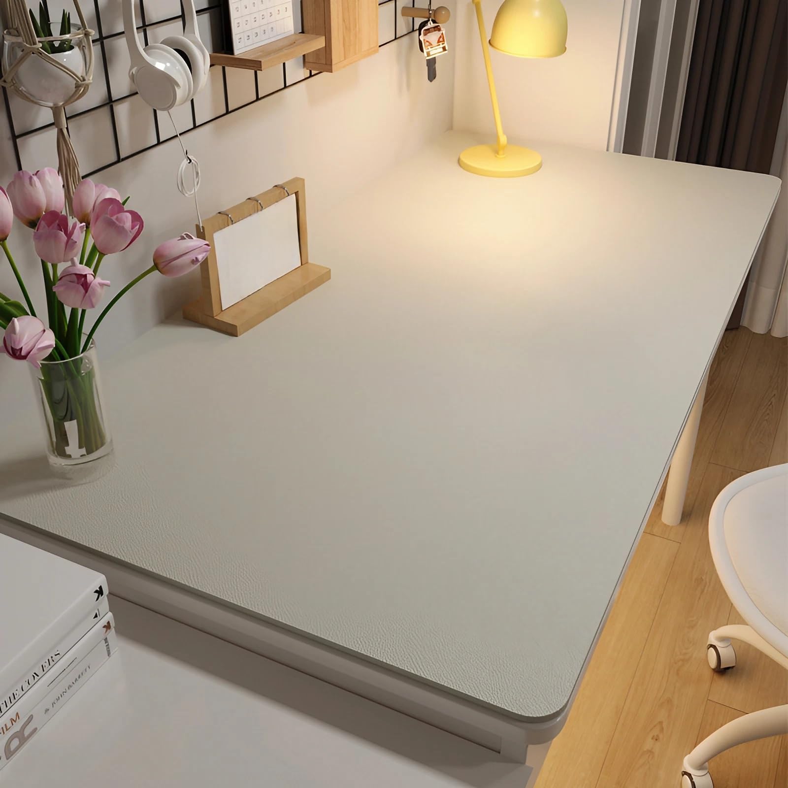 PU Leather Desk & Table Top Protector Mat, Non-Slip Surface Large/Small Waterproof Desk Mat for Keyboard, Mouse & Makeup Dressing Table(White,50 x 120 cm)