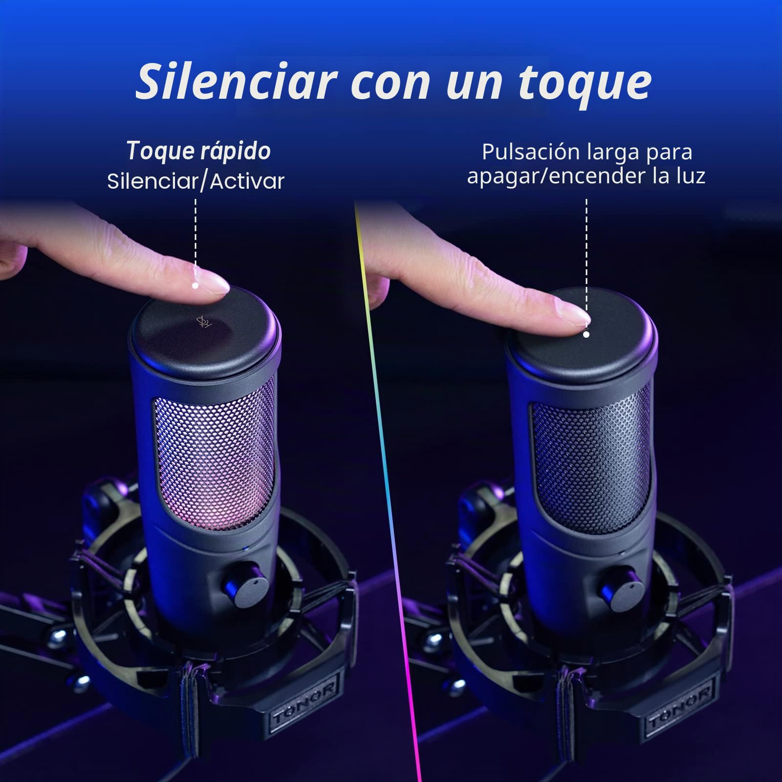 TONOR Micrófono USB RGB Gaming, para Streaming Micrófono de Condensador Cardioide, Micrófono de Estudio con Brazo Soporte TC40 RGB