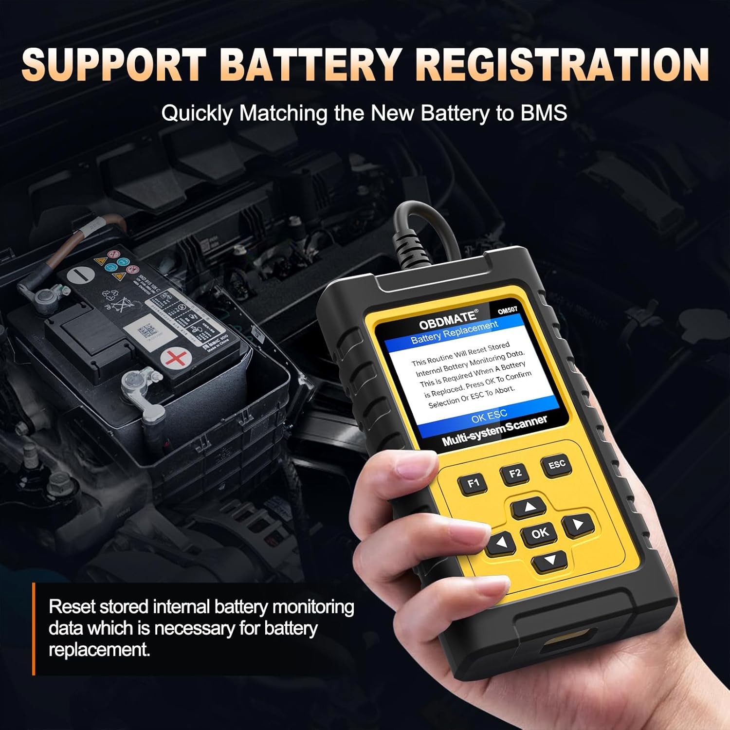 OBD2 Scanner Diagnostic Tool for GMC/Buick/Chevrolet/Cadillac, OM507 All Systems Diagnostic with 12 Resets (Oil/ETC/EPB/ABS/SAS/BAT Register...), Full OBDII Functions Read&Erase Fault Codes