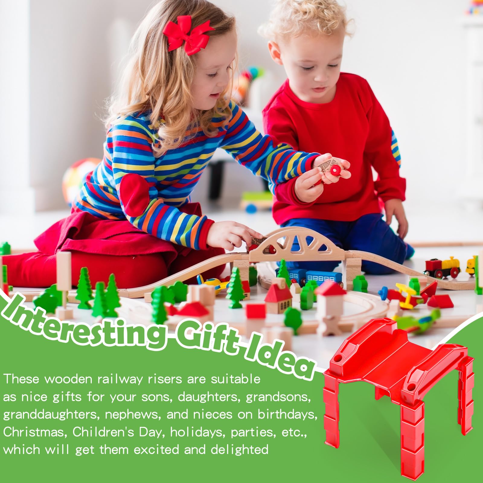 Snapklik.com : 8 Pcs Wooden Train Track Riser Red Plastic Train Bridge ...