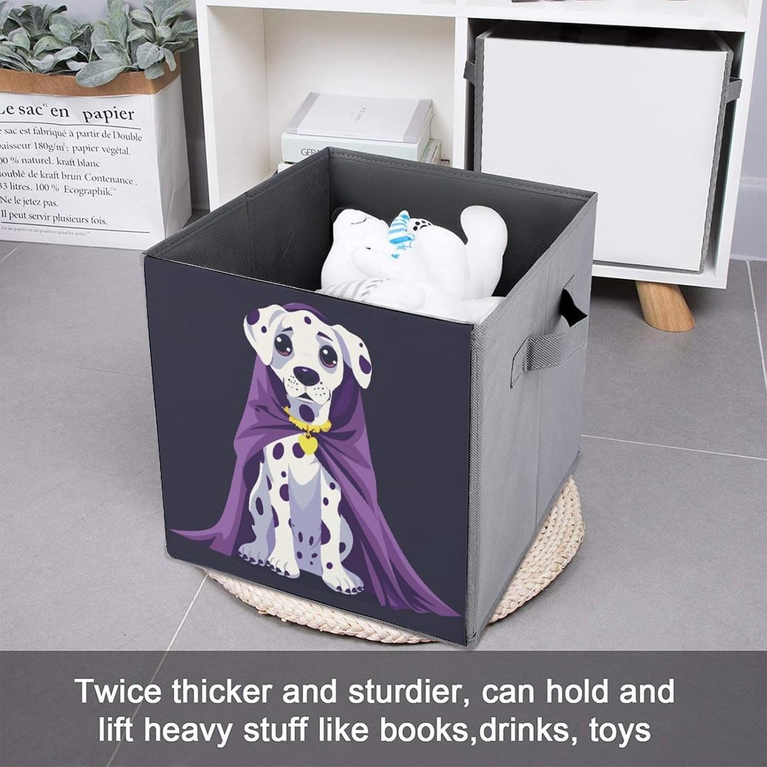 Folding Storage Bins Oxford Fabric Clothes Storage Boxes with Handles | Cartoon Style Dog Cube Organizer, Easy to Store, Multi Functional Cube Storage Organizer for Office Bedroom