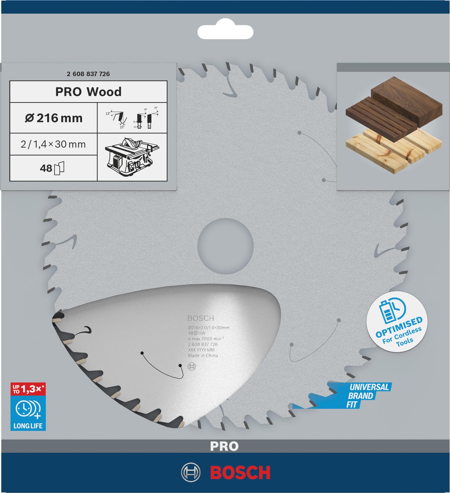 Bosch Accessories Lama Per Sega Circolare Standard For Wood (Legno, 216 x 30 x 1.7 mm, 48 Denti, Accessorio Per Sega Circolare A Batteria)