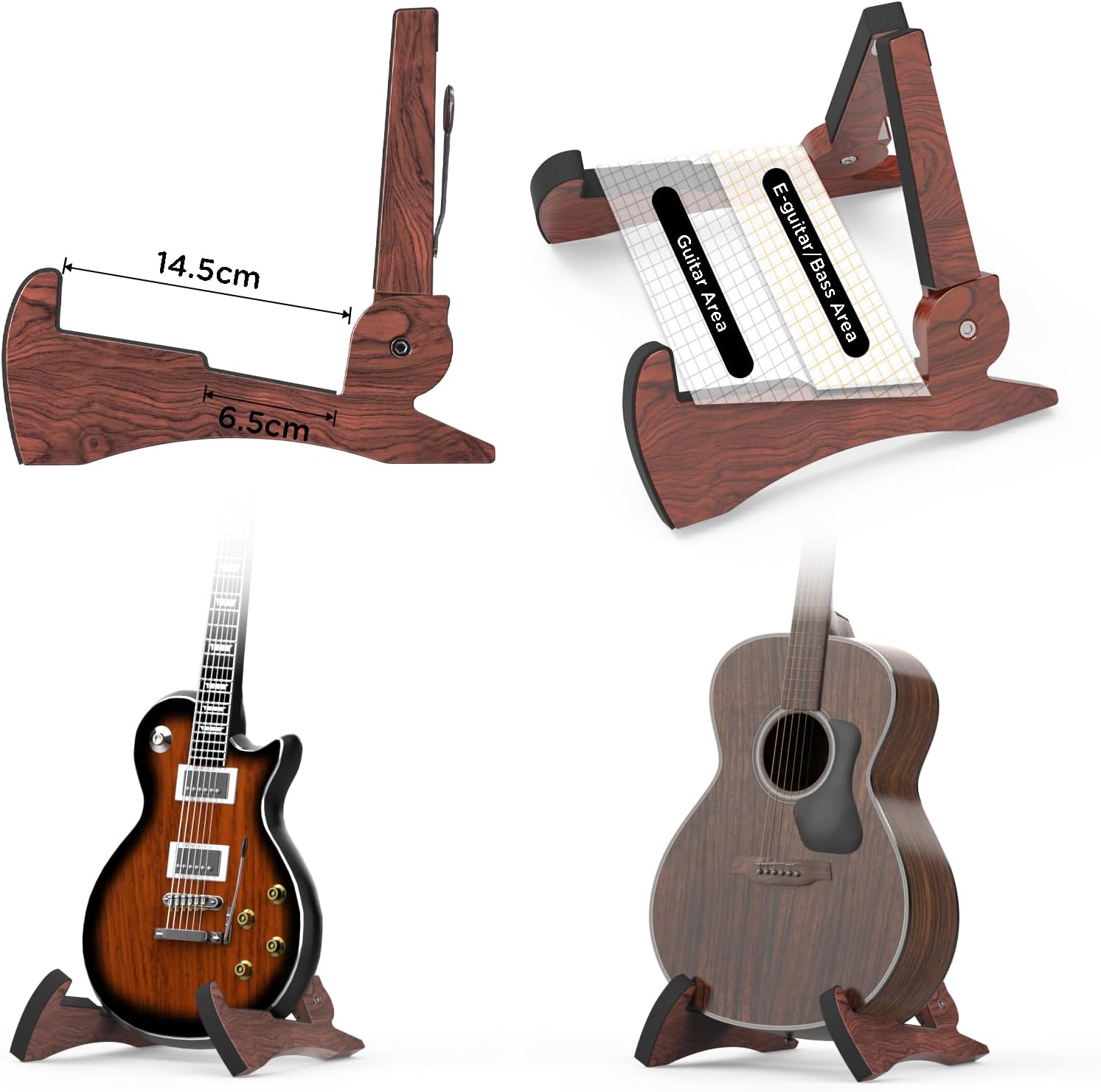 DIDA Lightweight Foldable A- Frame Plastic Guitar Stand for Acoustic, Electric Guitars, Ukulele, Guitar Stand Floor, Portable Travel Stand, Single Guitar Holder (Black Walnut) image 4