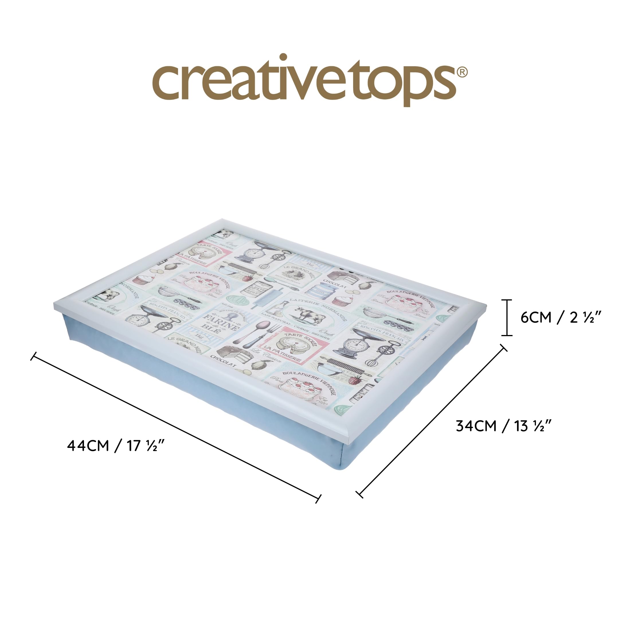 Creative Tops Vassoio da grembo con stampa retrò e cuscino, imbottito con sacchetto di fagioli, scrivania portatile da grembo, vassoio da scrivania per laptop 44 cm x 34 cm x 6 cm