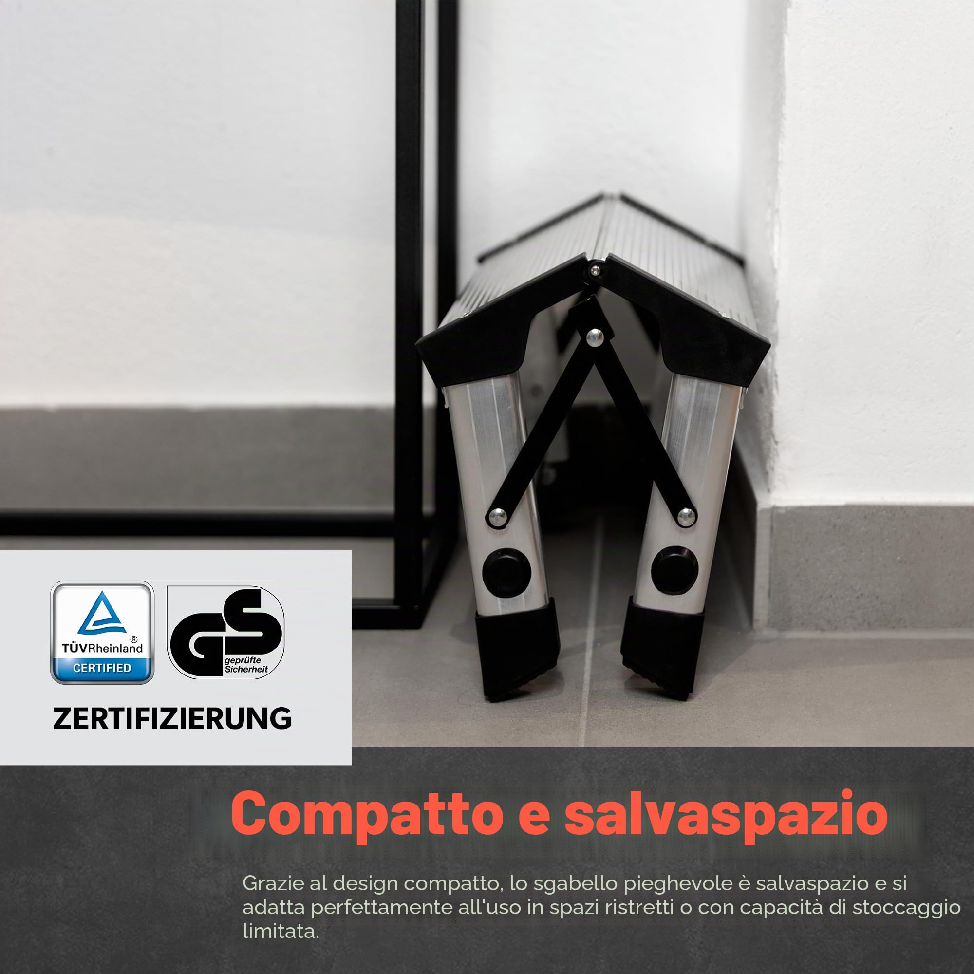 Siwitec scala a pioli, 1 gradino, in alluminio, leggera, portata fino a 150 kg, pieghevole, per campeggio, cucina, bagno, certificata TÜV