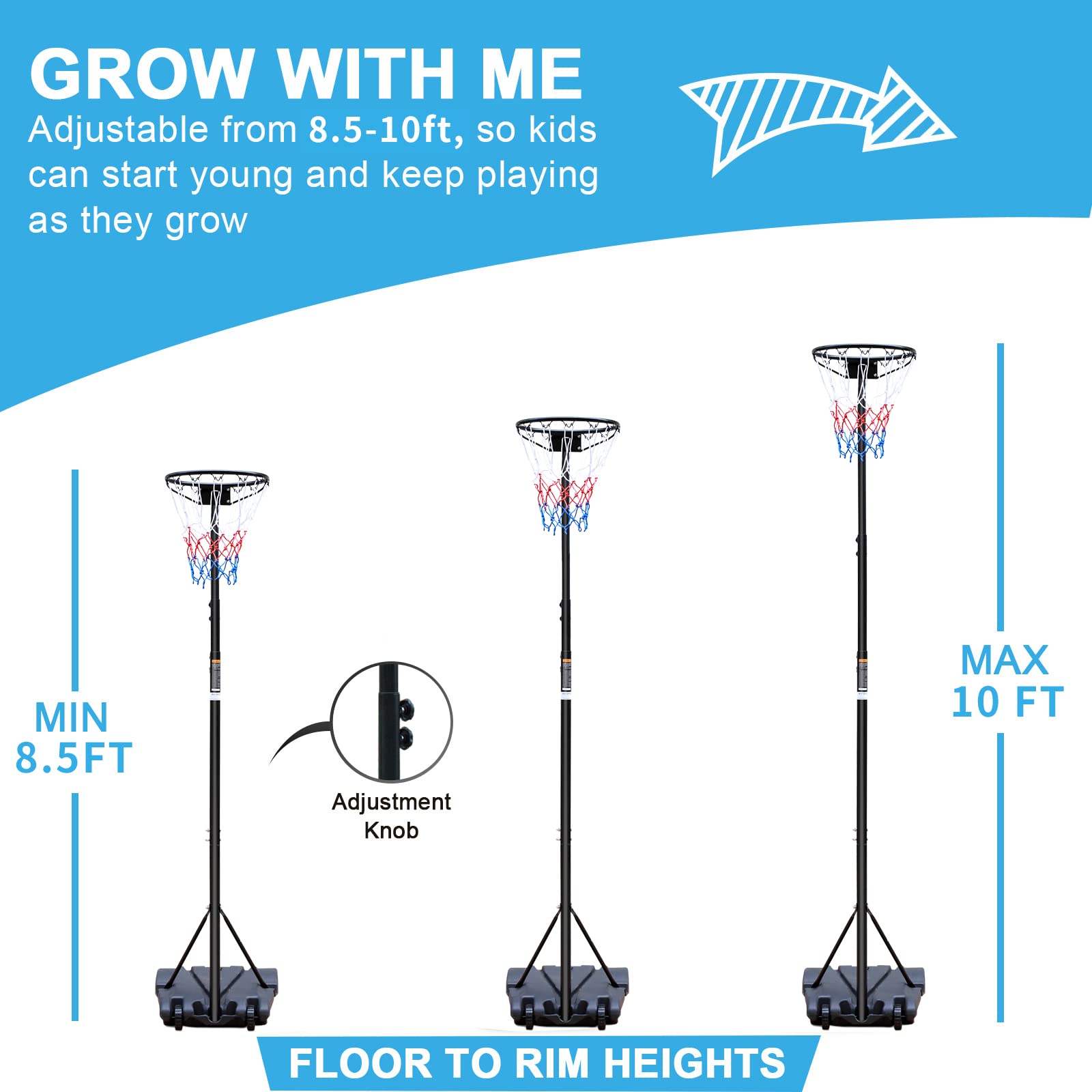 HIONRE 10 ft Profesional Ajustable Poste Juventud Netball aro y Stands Para al Aire Libre
