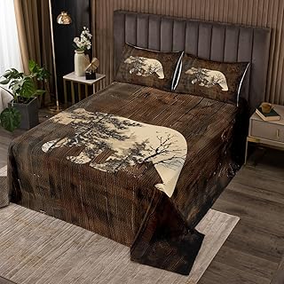 Homemissing Colcha de oso para niñas y niños, tamaño doble, diseño de animales salvajes, decoración de habitación, color marrón