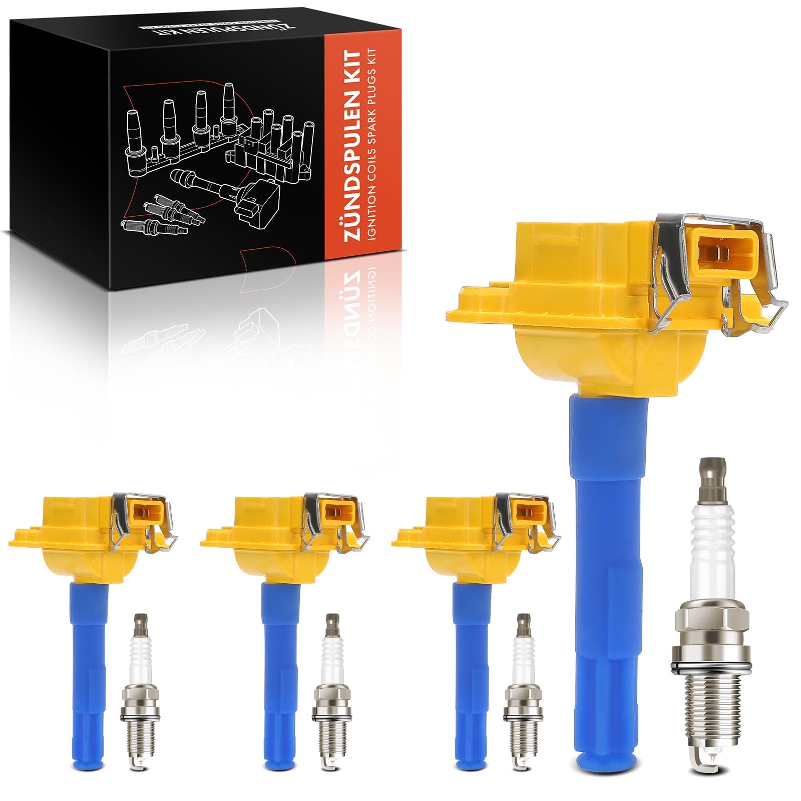 Frankberg 4 bobinas de encendido + 4 bujías de 3 Polos para gasolina | Compatible con: P.a.s.s.a.t Variante 3B5, A6 Avant 4A5, Golf IV Variante 1J5, A.l.h.a.m.b.r.a 7V8 7V9, A4 Avant 8D5