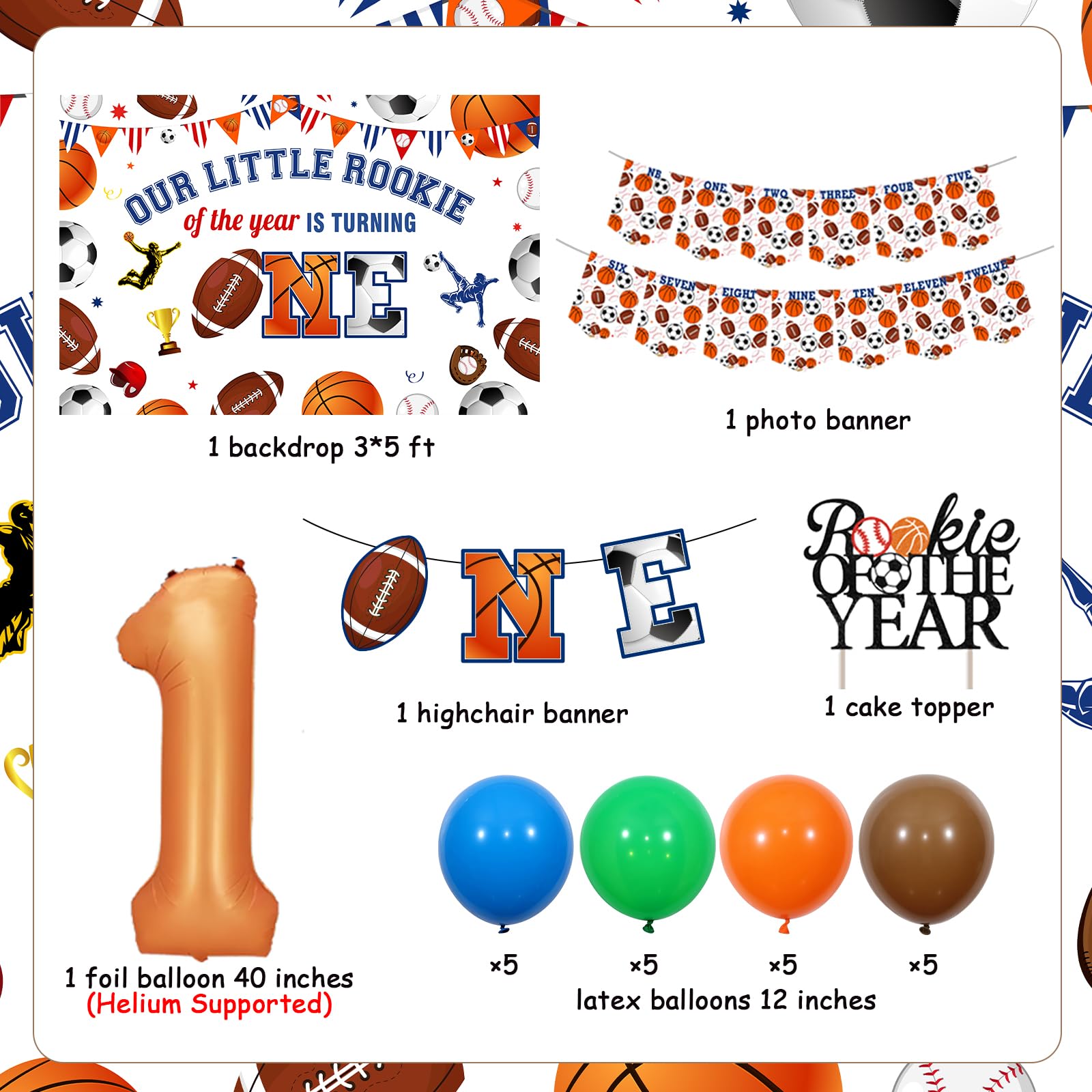 Multi Sport Happy Birthday Banner - Football Soccer Basketball Baseball Glitter Party Decorations