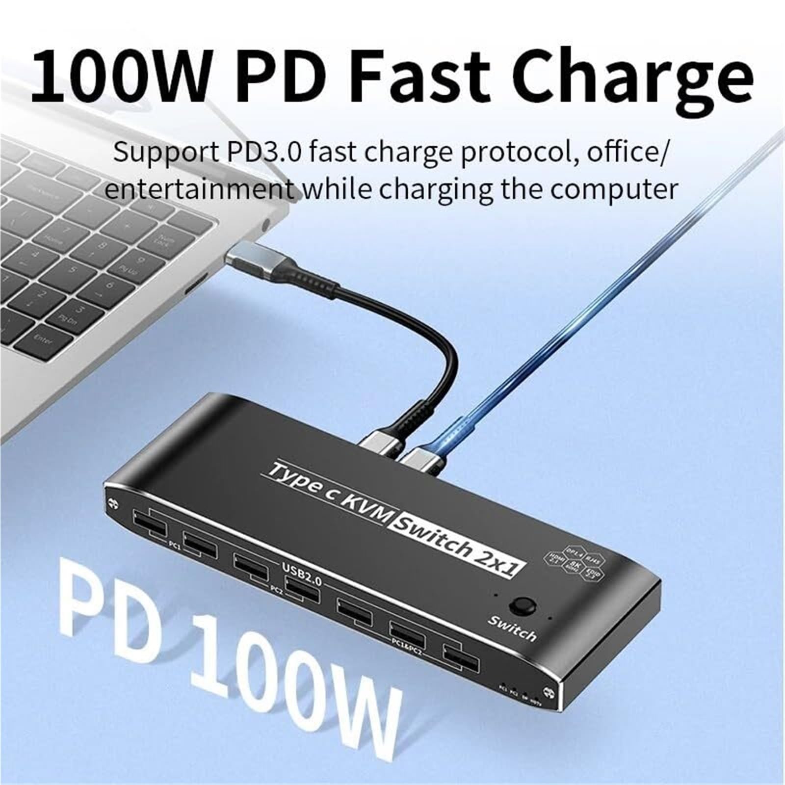 Stazione di Ricarica USB, Switch KVM da USB C A 8K DP Switcher Video 4K120Hz 3/4