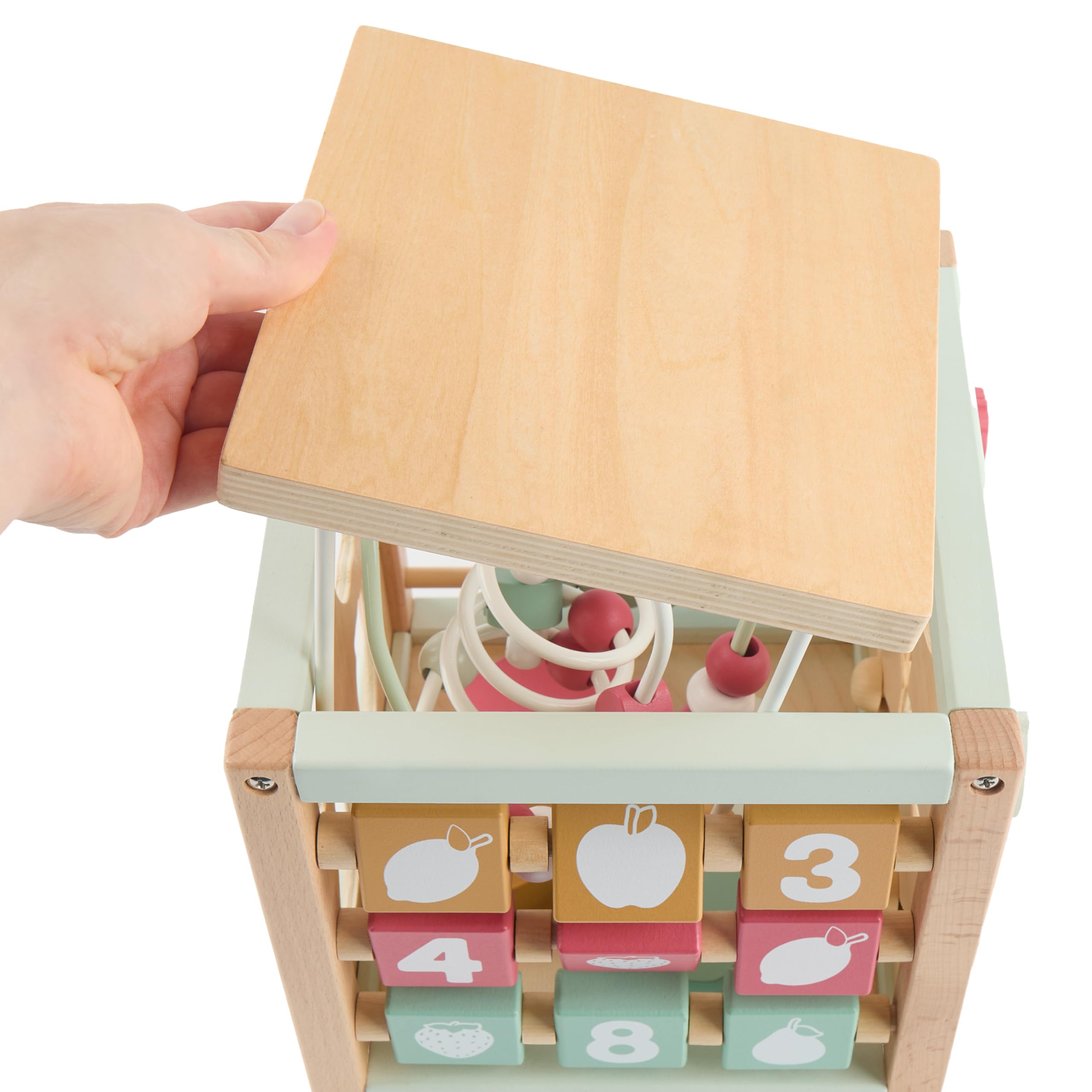Bieco Kostka motoryczna Berry z ekologicznego drewna FSC® Baby Activity Center Montessori drewniana zabawka od 1 roku życia