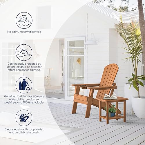 Miniatura 5 de Plawdlik Adirondack Juego de 2 sillas plegables, probadas por SGS, textura de madera con portavasos, polietileno de alta densidad resistente a todo