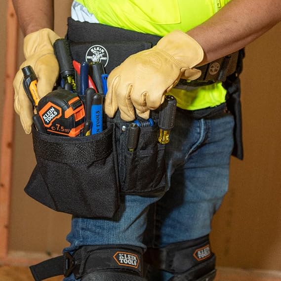 Klein Tools 5701 Tool Pouch, PowerLine Series Utility Pouch Fits Tool Belts up to 2.5-Inch, Strong Rivet Reinforced Stitching, 8-Pocket