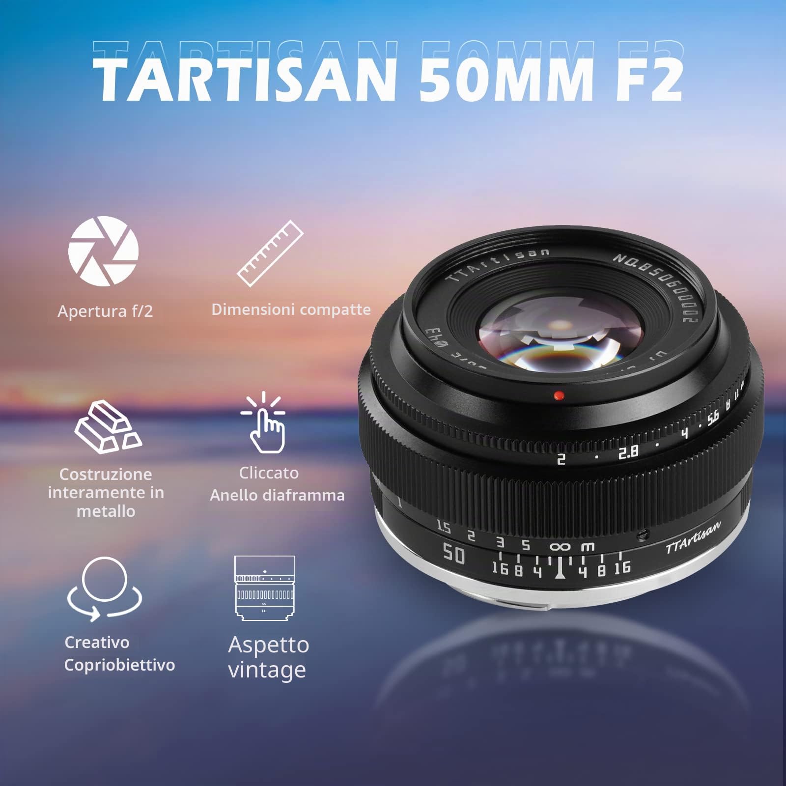 TTartisan 50mm F2 obiettivo full frame con messa a fuoco manuale, compatibile con fotocamere Sony E-mount A7 A7II A7III A7R A7RII A7RIII A7RIV A7S A7SII A7SIII A9 A6400 A6000 A6600 A6100 A6500 A6300