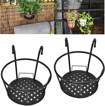 2pcs Hanging Planters Basket, Multipurpose Iron Art Hanging Railing Plant Holder Metal Potted Stand Plant Iron Racks, Flower Pot Holders for Patio Balcony Porch