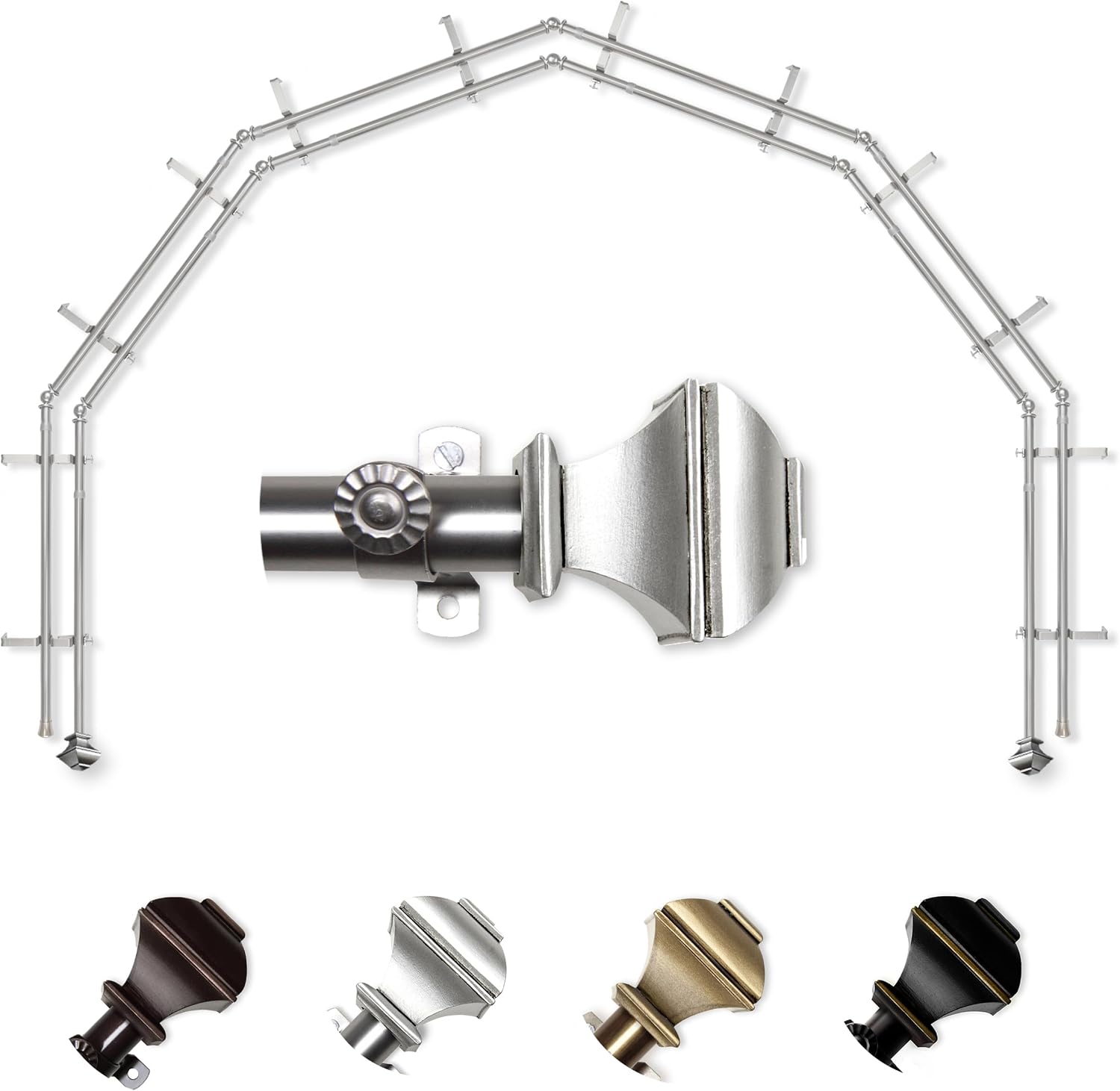 A&F Rod Décor - Phife 13/16" 6-Sided Double Bay Window Curtain Rod - Antique Brass