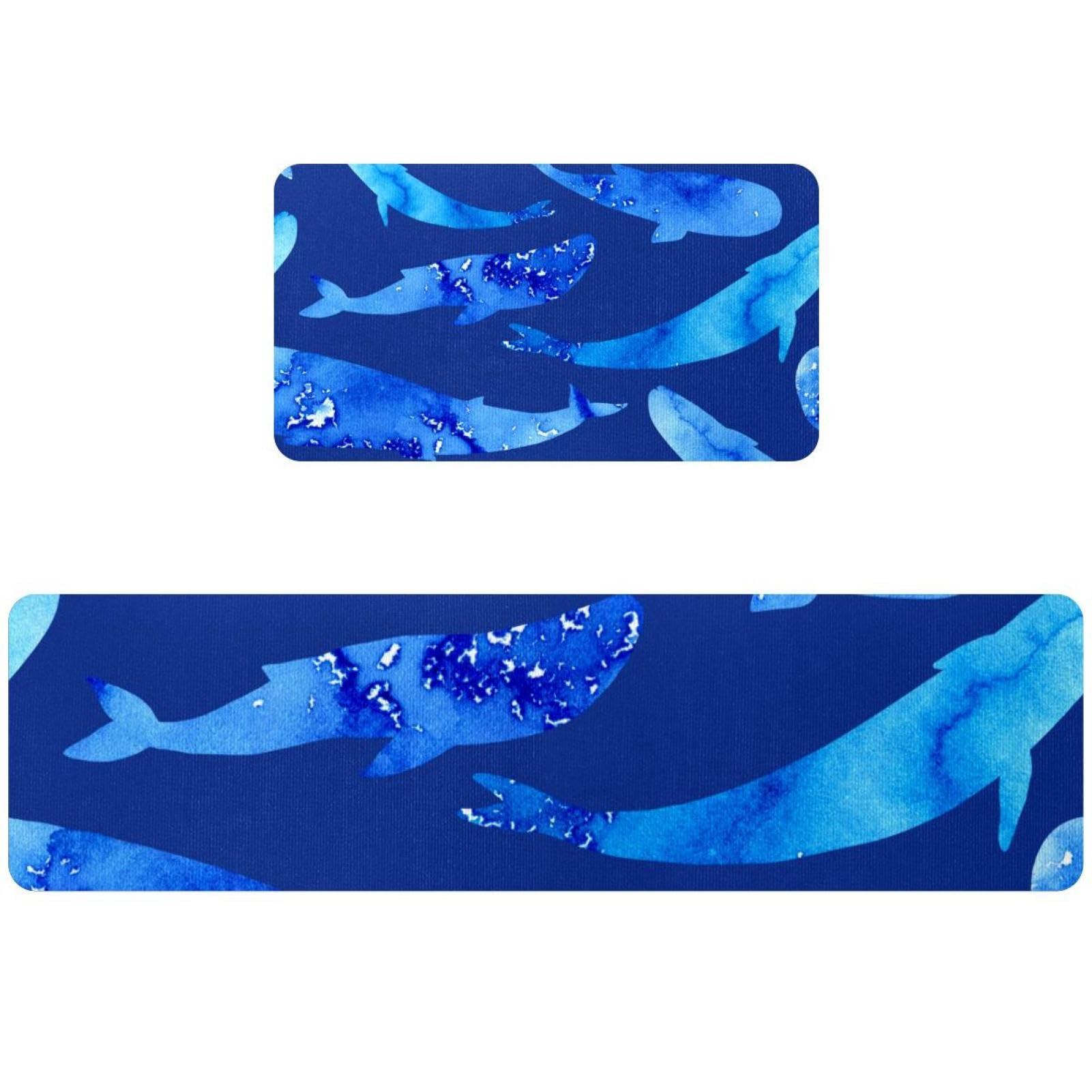 Tapis de cuisine lavables et antidérapants motif baleine aquarelle 2pcs