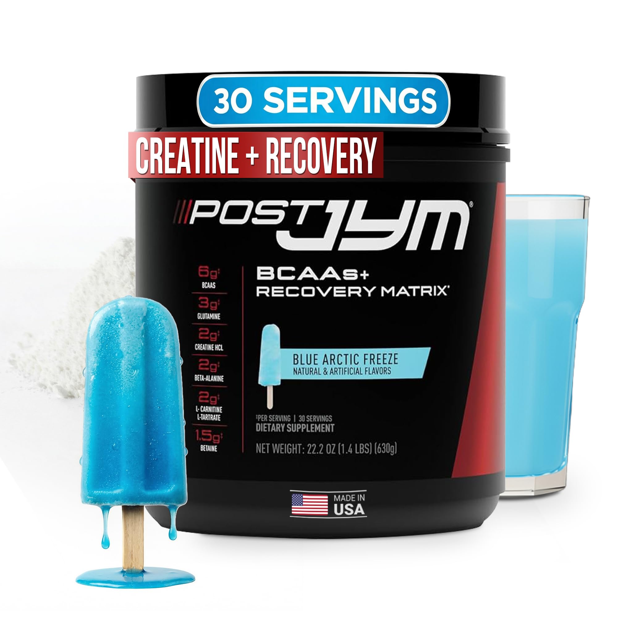JYM Supplement Science Post JYM Active Matrix Blue Artic Freeze Amino Recovery Powder Pure Creatine HCL, BCAA’s, Glutamine, Carnitine, Betaine, Taurine for Strength, Repair, Performance 30 Servings
