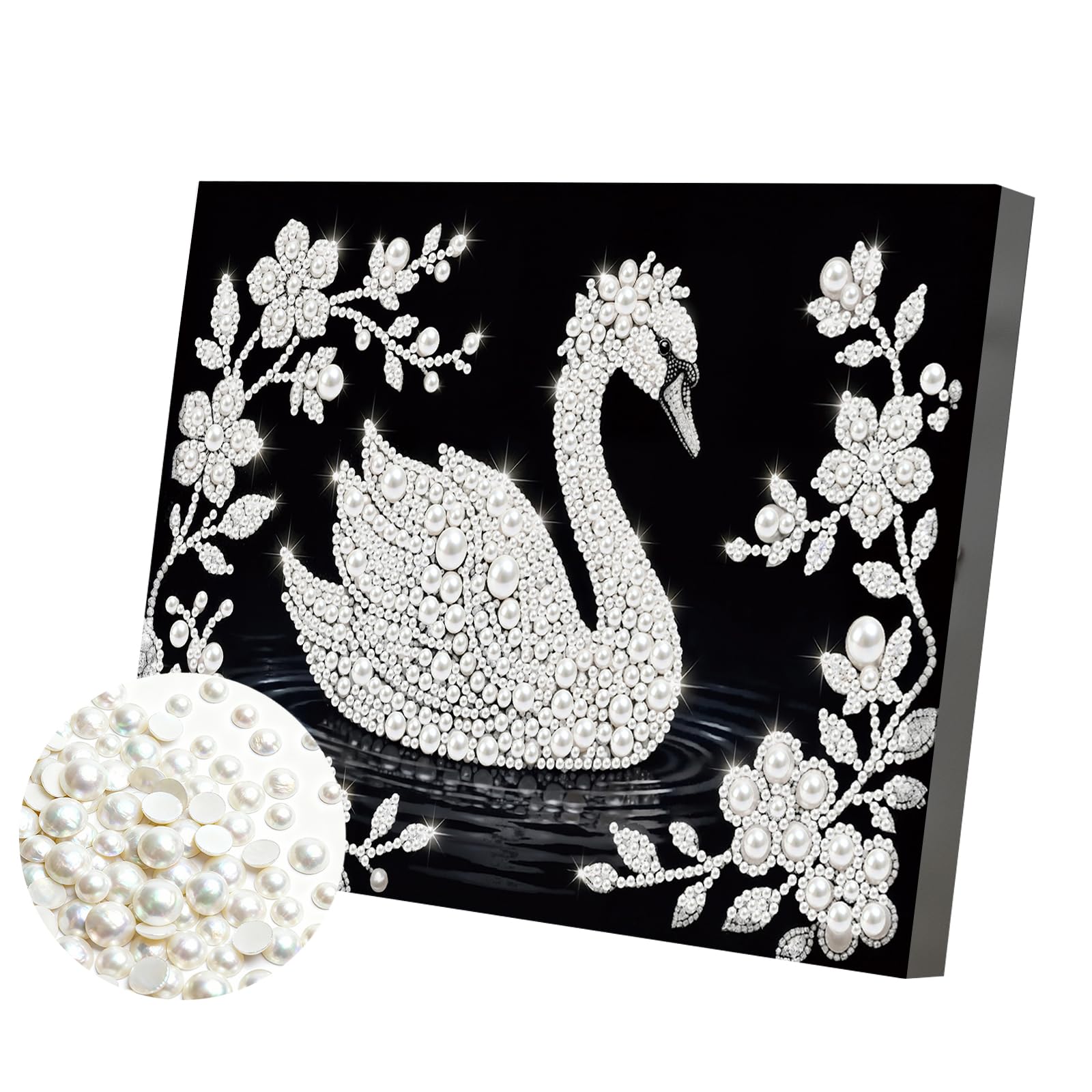DIY Pearl Painting Kit with Wooden Frame, 3D Plastic Pearl Gemstone Ocean Art Craft for Adults Beginners, Diamond Art Kits for Adults, Home Wall Decor Ready Gift for Women 7.8X11.8inch(Swan)