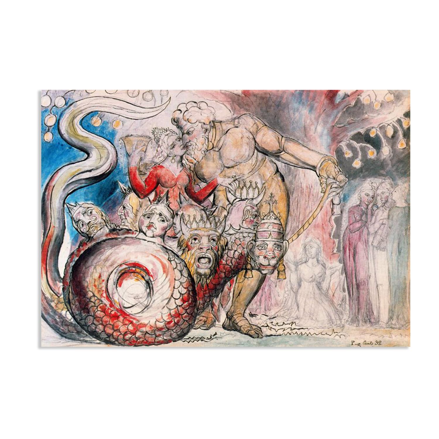 MYCGGDGH La prostituta e il gigante Riproduzione Quadri Famosi William Blake Poster su tela Stampa Artistica Grande Formato Quadri Famosi Soggiorno Grandi e Bagno 70x50cm(28x20in) poster