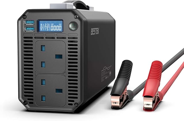 BESTEK Pure Sine Wave 1000W Car Power Inverter DC 12V to AC 230V 240V Voltage Converter with Dual USB charger and Smart LCD Screen