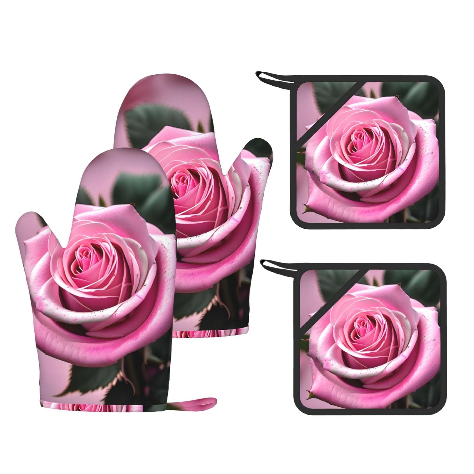 Lot de 4 gants de cuisine en silicone rose résistants à la chaleur