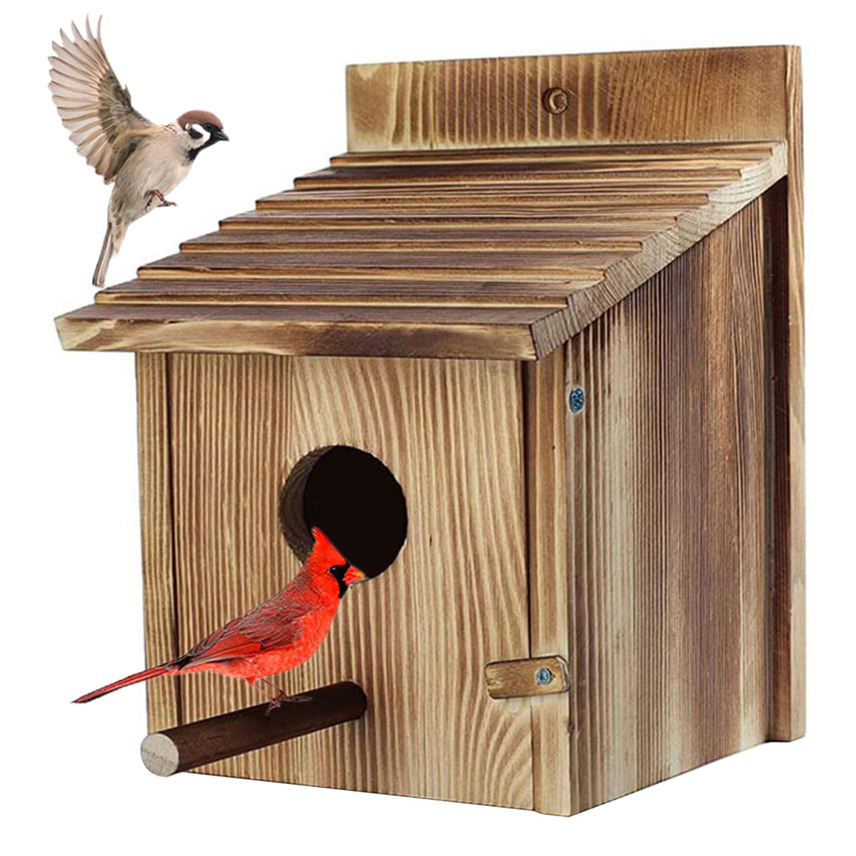 Nichoir à oiseaux en bois avec poteau debout pour jardin et cour extérieure